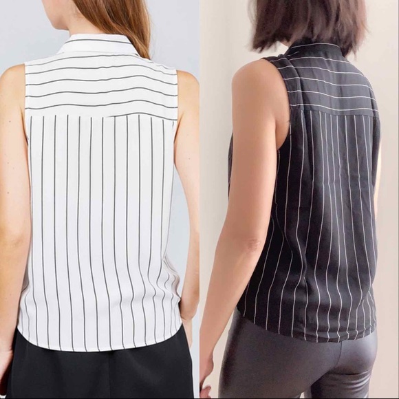 Pinstripe Collar Top - White black - Picture 7 of 8